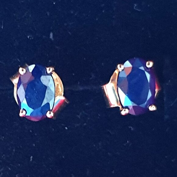 Elegant Natural Blue Sapphire 925 Sterling Silver Gold Vermeil Stud Earrings - Picture 1 of 14